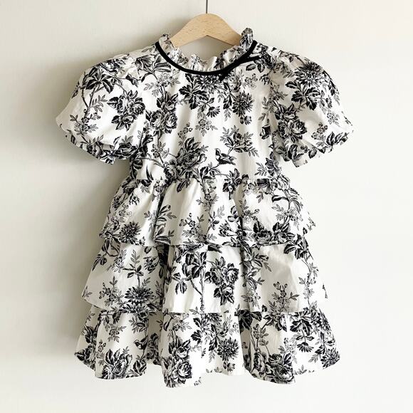 Janie and Jack Other - Janie and Jack Girls Dress Sz 4 Floral Print Black White Puff Sleeve Tiered
